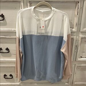 NWT Colorblock Sweater - Blue, White, Tan sz L